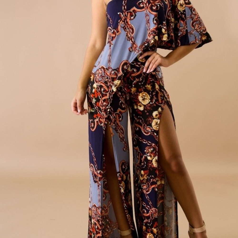 Madam Floral Chain Slit Jumpsuit